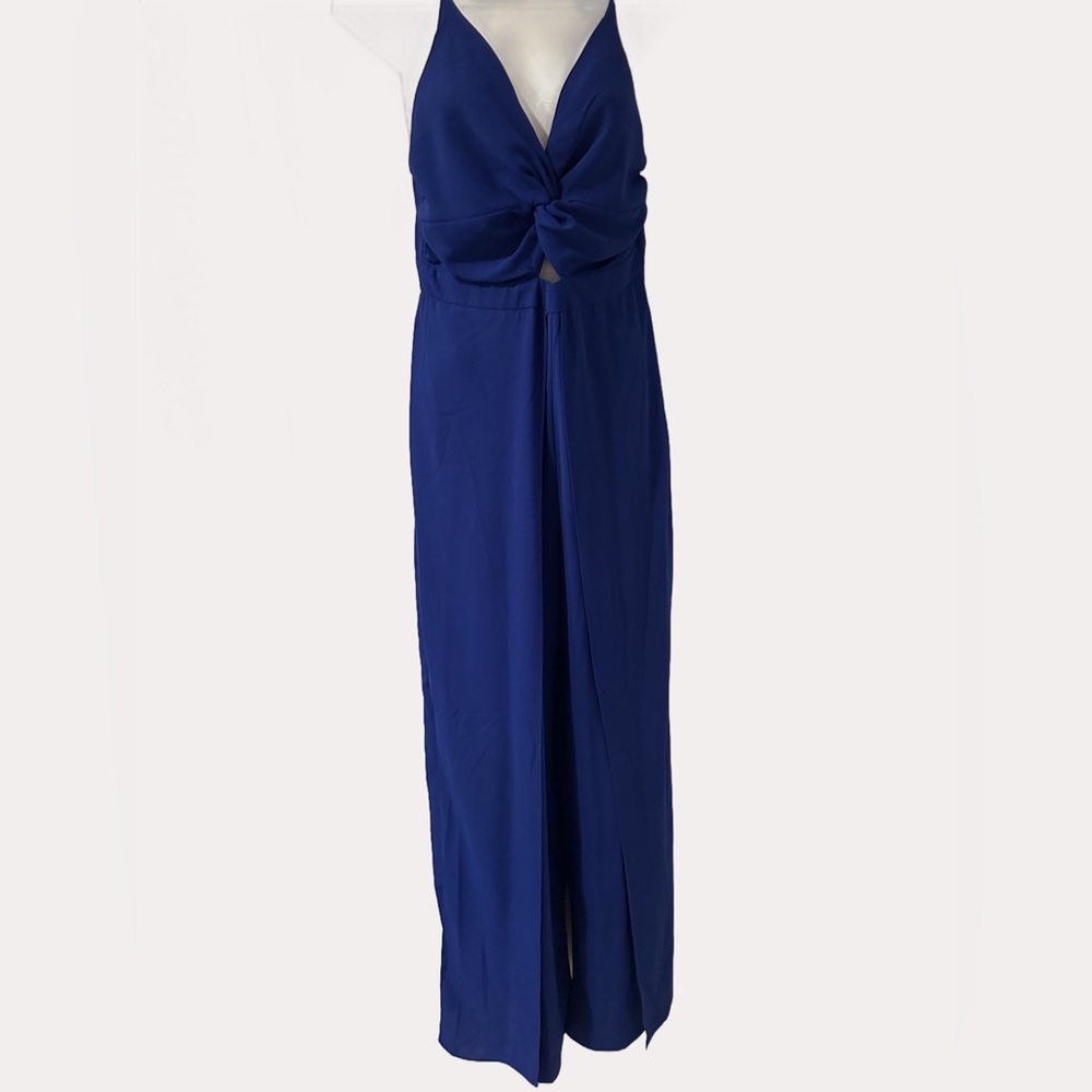 Blue Sleeveless Halter Maxi Gown
